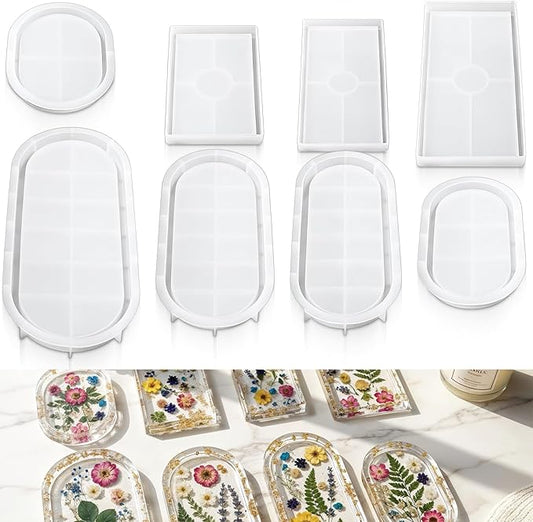 8 Sizes Epoxy Resin Silicone Molds Kit, Rectangular/Oval Resin Art Display Mold, Soft and Easy to Unmold, Silicone Casting Molds, for Soap, Candles, Specimen, Dried Flower, DIY Handicrafts