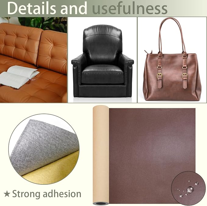 Leather Repair Patch for Furniture, 12×54 Inch Self Adhesive Leather Repair Tape, 1 Roll Vinyl Leather Repair Kit for Sofa Jackets Couches Handbags Kitchen Stools Luggage (Deep Brown)