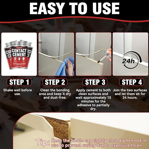 Contact Cement Adhesive 4.16 Oz, High Performance Neoprene Contact Adhesive with Brush, Flexible & Strong Bonding for Leather, Woodworking, Furniture Repairs and DIY Crafts(4.15oz)