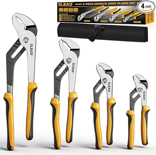ELEAD 4-Piece Groove Joint Pliers Set, 12/10/8/6 Inch Adjustable Water Pump Pliers with Tool Roll Bag, Tongue and Groove for Home Repair, Gripping, Nuts, Bolts, Pipe & Fittings