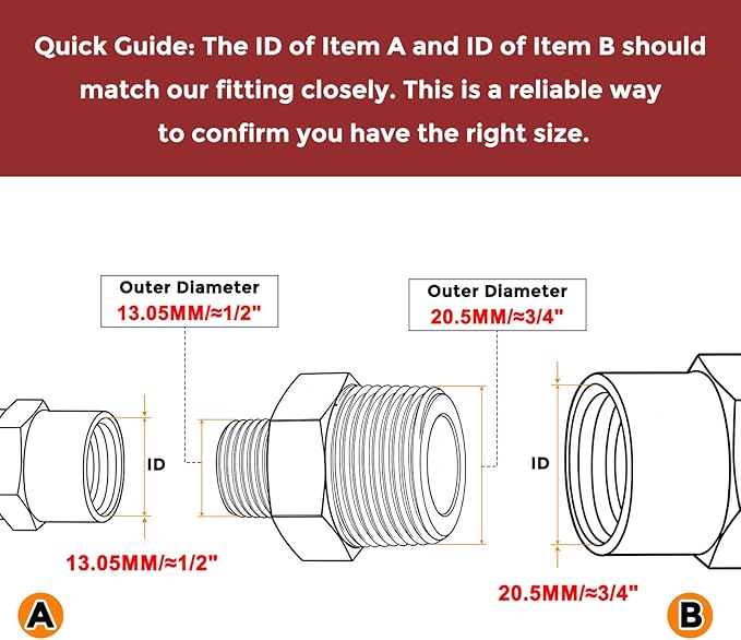 Pack of 2, 1/2" MNPT to 1/4" MNPT Solid Brass Hex Nipple Hose Connectors W/Sealing Tape, Male Pipe Adapter for Pipe Leak Repair, Bathroom Remodeling, Tool Extensions, Compression