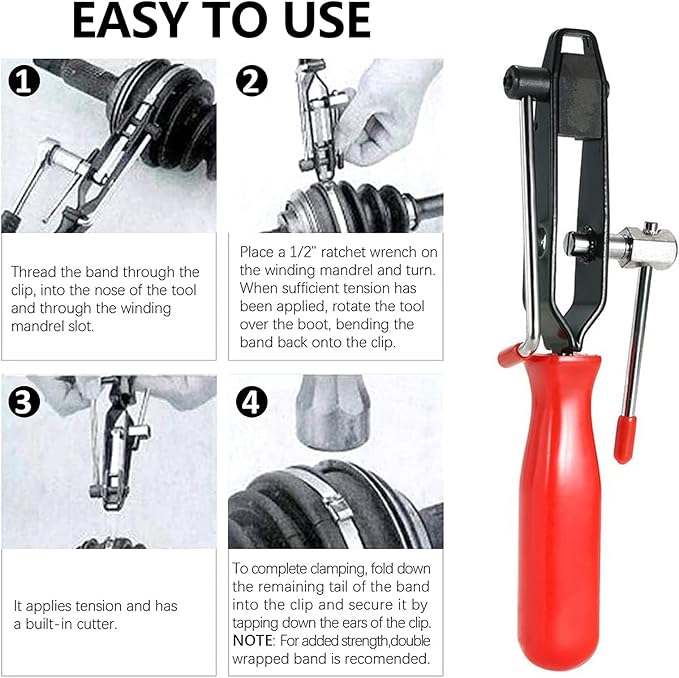 CV Joint Boot Clamp Pliers, Automotive CV Boot Clamp Tool Set, Hose Clamp Pliers CV Axle Clamp Tool, Suitable for Vehicles ATV UTV boot Clamps (Red)