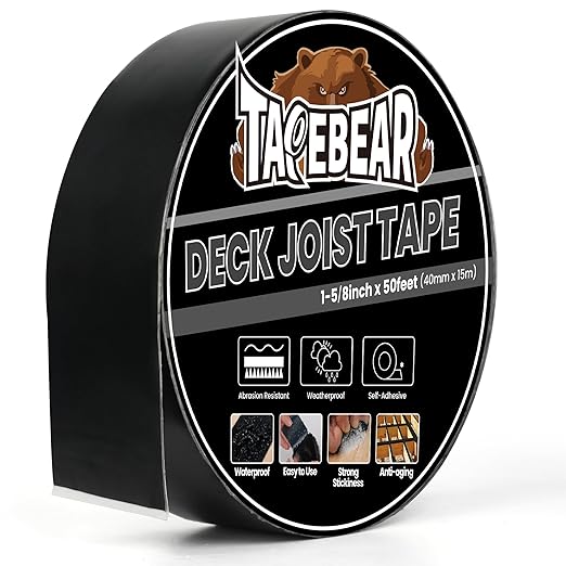 TAPEBEAR Joist Tape 1-5/8"×50', Deck Joist Tape Butyl Sealant Joist Flashing Tape for Decking, Waterproof Anti-Corrosion Weather Resistant Tape for Wood Decks Beams Rim, Roof