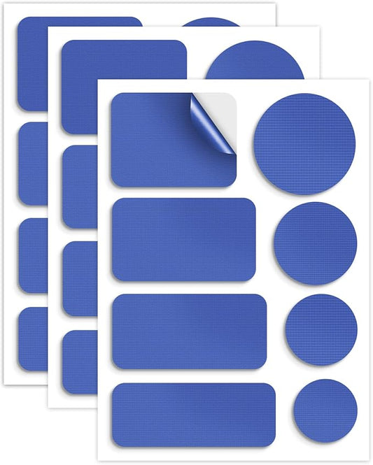 Waterproof Self-Adhesive Nylon Patches for Tent Repair Kit, 24pcs Outdoor Gear Tenacious Repair Tape, Fabric Patches for Clothes, Down Puffer Jacket, Tent, Sleeping Bag, Backpack, Royal Blue