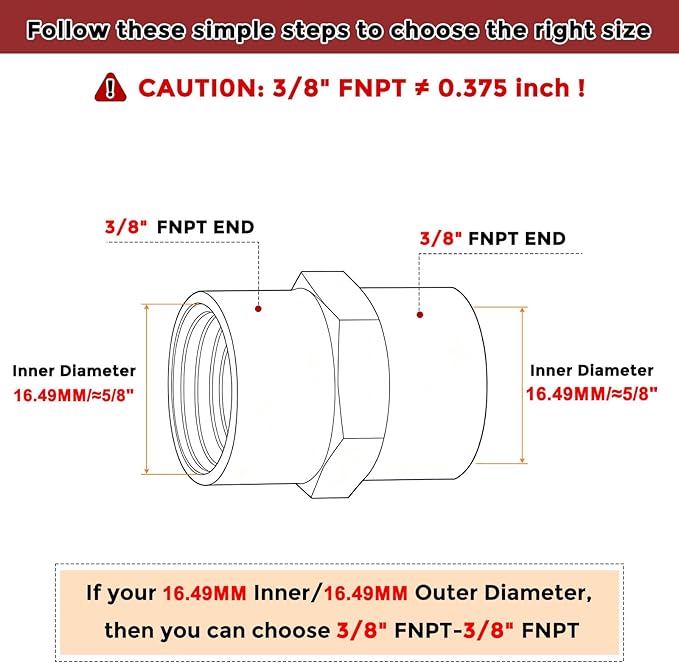Pack of 2, 3/8" NPT FeMale to 3/8" NPT FeMale Solid Brass Pipe Fitting Coupler, Brass Coupling Hose Fittings Adapter for Pipe Leak Repair, Bathroom Remodeling, Tool Extensions