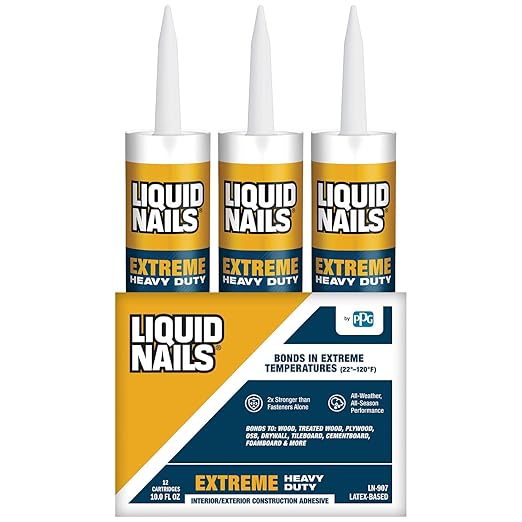 Liquid Nails Extreme Heavy Duty 10 oz. White Latex-Based Interior/Exterior Construction Adhesive Low VOC, 12 Pack