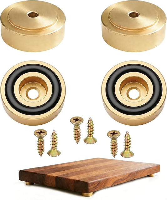 Solid Brass Cutting Board Feet, 4 Pcs with Non-Slip Pads & Screws – for Secure Grip and Surface Protection on Butcher Block, Kitchen Island, Table, Cabinet (1.18X0.4 in)