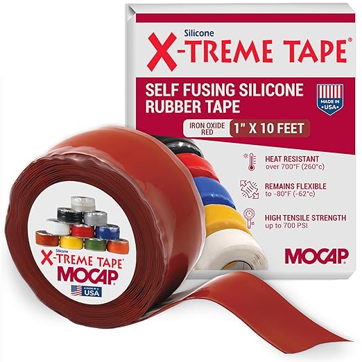 X-Treme Tape MOCAP Heavy Duty Electrical Tape, Self-Fusing Silicone Rubber, Waterproof & Insulating Flexible Tape, Electrical for Hose, Automotive, Outdoor & Repairs - 1" x 10ft Roll- Iron Oxide Red