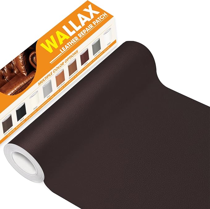 WALLAX Leather Repair Patch, 16 x 79 Inches Self Adhesive Leather Repair Tape for Furniture, Couch, Sofa, Car Seats, Office Chair, Car Interior, Upholstery, Vinyl Repair Kit (Coffee)