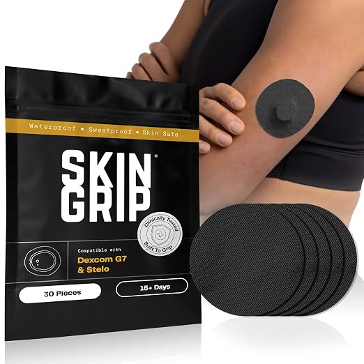 Skin Grip Dexcom G7 Extended Supply (30 Pack)– Waterproof & Sweatproof Cover for Continuous Glucose Monitor Sensor, Stays Secure for 10-15 Days, (Black)