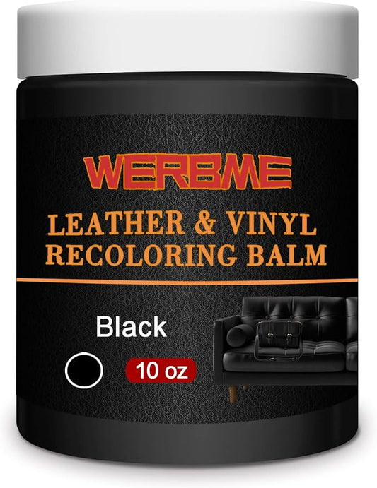 Leather Recoloring Balm & Color Restorer - 10 OZ, Black | Restore Faded Leather Color, Cover Scratches & Scuffs. Easy DIY Application for Furniture, Sofa, Car Seats, Bags & Shoes