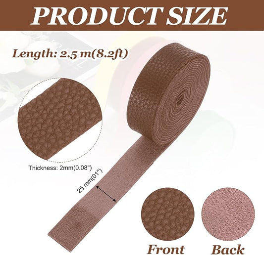 MECCANIXITY Faux Leather Strap, 1" Width x 98" Long Grained Leather Belt Strip Trim Roll for DIY Craft Projects, Pet Collars, Traction Ropes, Bag Straps, Hobby Workshop (Brown)