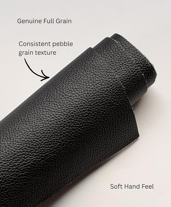 12'' x 24'' Genuine Full Grain Cowhide Leather Sheet — Soft Leather for Upholstery Repair, Handbags, Wallets, Sewing, Crafts, & DIY Projects — 1.1-1.3mm (3oz) Pre-Cut (Black, 3 Pieces)