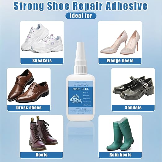 50g Shoe Glue with Nozzles, Clear Quick Dry Waterproof Shoe Repair Glue Strength Adhesive Super Glue Repair for Boots Sneakers Heels Hiking Shoes Leathers Handbags Sandals Rubber Soles