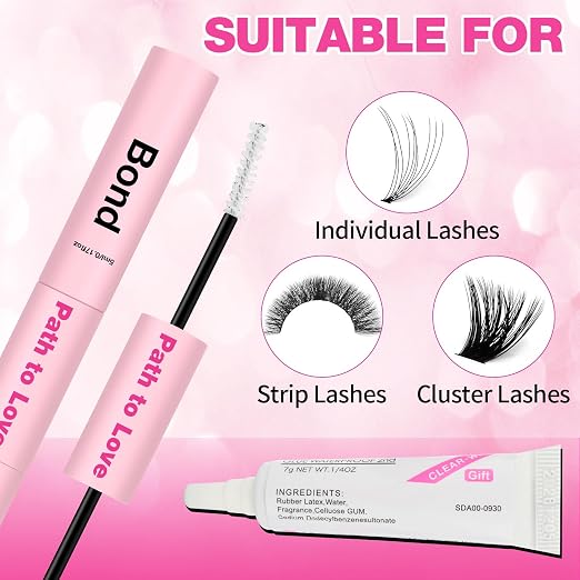 Professional Lash Cluster Glue Kit – 150H Strong Hold Lash Bond and Seal Waterproof Eyelash Glue,Long-Lasting Adhesive for DIY Cluster Lashes,Home Use,Beginners & Pros (White,3-Pack 2x5ml+5ml +0.24oz)