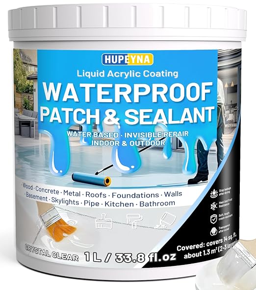 Hupeyna Liquid Waterproof Sealant, Invisible Water Proof Agent, Anti-Leakage Repairing Transparent Waterproof Coating, Indoor and Outdoor Water-Based Waterproofing Glue 1L