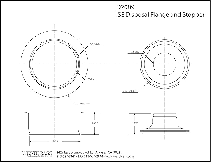 Westbrass D2089-50 4-1/4" Kitchen Sink Waste Disposal Drain Flange and Stopper, Powder Coat White