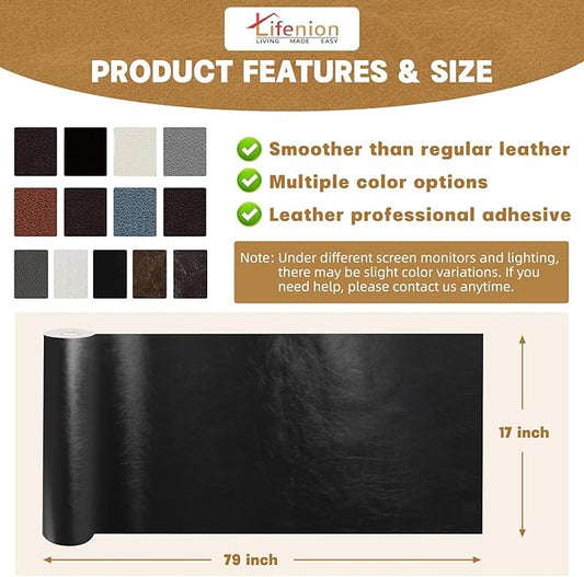 Leather Repair Patch, 17X79 Inch Self Adhesive Leather Repair Tape, Large Vinyl Patch Kit for Couches, Sofa, Furniture, Car Seats, Office Chairs, Cabinets, Handbags（Dark Brown, 17X79 Inch）