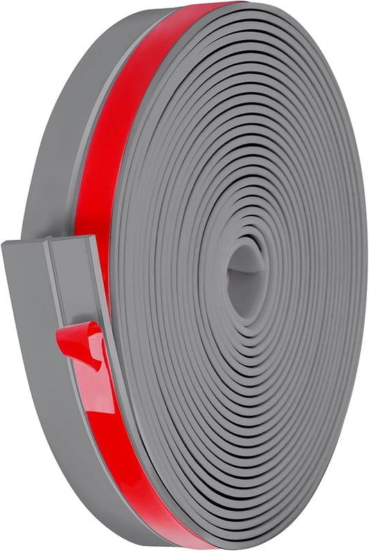 MYFAMIREA Door Weather Stripping 1IN (W) x 20FT (L) Door Draft Stopper Seal Tape Silicone Seal Strip Self Adhesive Shower Sweep Insulation Tape Side Bottom Strip for Sliding Glass Window Gap, Gray