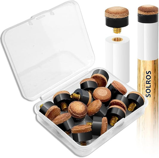 Billiard Pool Cue Tips - Pool Cue Stick Tips Replacement Repair Kit Billiard Cue Tips with Storage Box for Pool Table Cues Stick Tips Head and Leather Snooker Stick - SOLROS