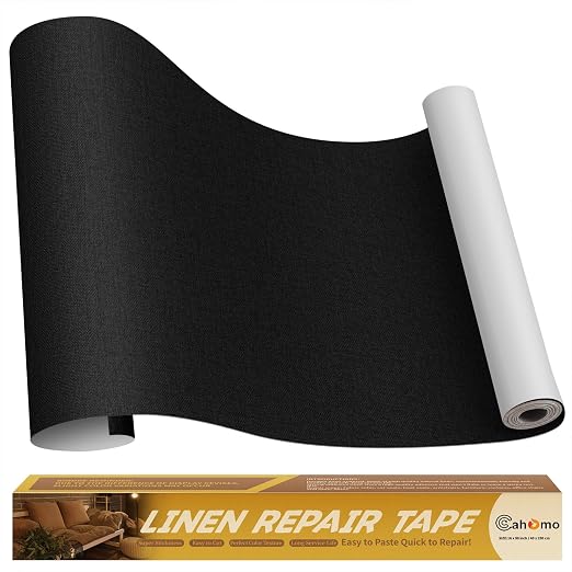Linen Repair Tape 16x90 inch, Self Adhesive Fabric Patches, Couch Repair Patch Kit, Fabric Repair Tape for Furniture, Sofas, Carpet, DIY, Headboards, Chairs, Pillows, Linen Goods - Black