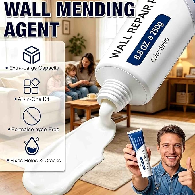Wall Repair Paste，Drywall Patch Repair Kit with Scraper | Instant Wall Hole Filler & Crack Repair Paste | Quick Fix Sol for Drywall, Tile Gaps, Nail Holes & Small Damage | Drywall Repair Kit