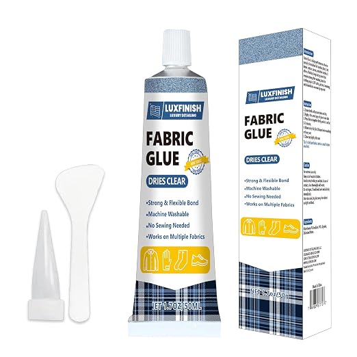 Permanent Fabric Glue for Patches on Clothes - Washable, Clear & Flexible Multi-Purpose Fabric Adhesive for Denim, Leather, Cotton, Polyester - Extra Strong Bond for Doll Repair & Crafts (50g/1.76oz)