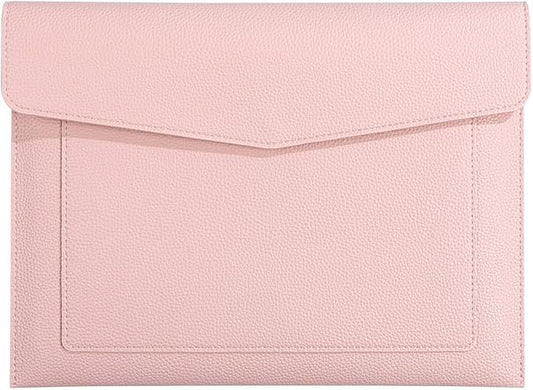 A4 Large Capacity Document Bag, Premium PU Leather File Holder, Multi-Color, Double-Layer Design, 13.39 x 10.04 Inches (Pink)