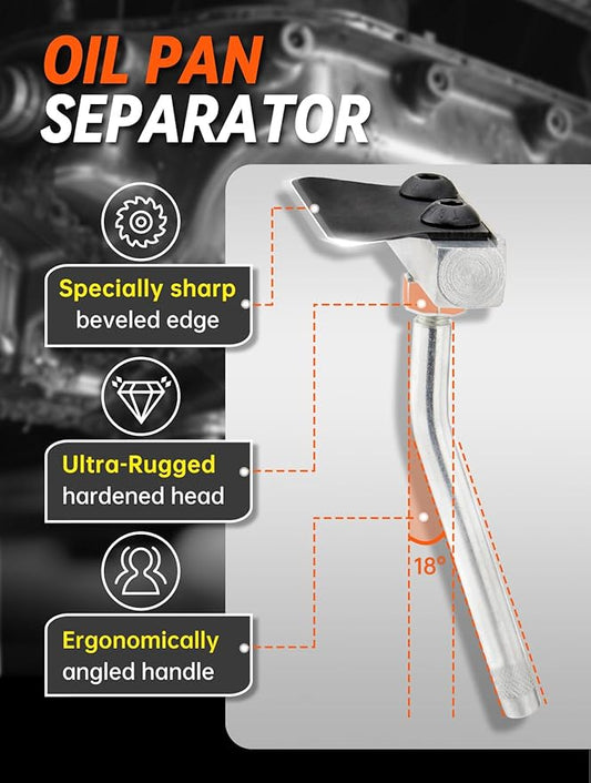 Oil Pan Separator Tool with Replacement Blade, Angled Handle Car Engine Gasket Remover, Auto Transmissions RTV Sealant Scraper, Universal Vehicles Maintenance and Repair Tool