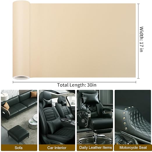 Leather Patches for Furniture,Self Adhesive Leather Repair Patch,Leather Patch Tape kit for Couch,Car Seat,Motorcycle seat,Loveseat (Beige, 17"x 30"(Fine-Grained))