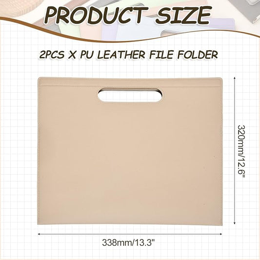 PATIKIL 2Pcs Leather Folder, 13.3x12.6 Magnetic Leather Document Holder File Folder PU Pouch Bag Portfolio File Organizer Handbag Personal Envelope Waterproof for Traveling, Khaki