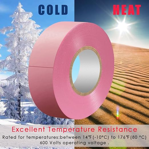 LYLTECH Pink Vinyl Electrical Tape 3/4in x 66ft Waterproof | Vinyl rubber adhesive, strong sticky durable insulation tape, suitable for wiring repair within 600V and 176℉