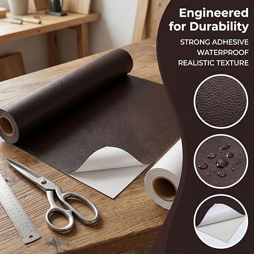 Leather Repair Patch, Large Vinyl Patch Kit, Self Adhesive Leather Repair Tape, Vinyl Repair Tape, for Couches, Car Seats, Chairs, Furniture (Dark Brown, 17 x 79 Inch)