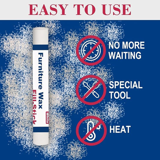 Kenbry Wood Filler Sticks 3 Colors White Wax Fill Stick, Wood Repair Kit for Scratches, Crack, Scuffs, Gouges on Wooden Funiture, Floors, Cabinets, Tables, and Doors-Rub Briskly Repair