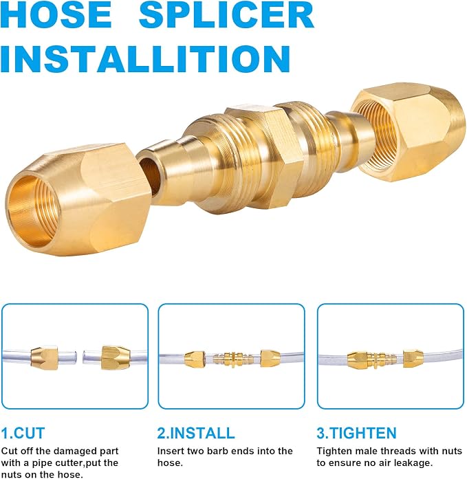 10PCS Soild Brass Air Reusable Hose Splicer For 3/8-Inch ID Hose,3/8" Air Hose Repair Fitting