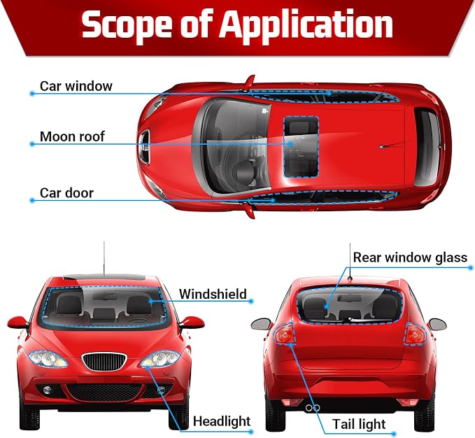 13Ft Headlight Sealant Retrofit Refit Butyl Rope Rubber Glue Reseal for Car Headlamps Window Door Windshield (1 Piece)
