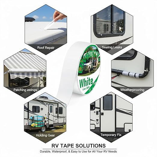 RV Roof Sealant Tape - Grade Waterproof Repair Tape for RV & Camper, All-Weather UV Resistant Adhesive for Roof Seals, Vents & Seams, Heavy Duty Leak Protection (White, 6in x 50 ft)