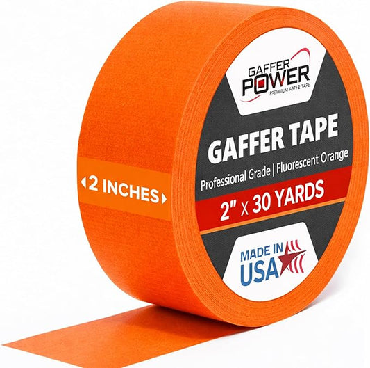 Gaffer Power Proudly Made in The USA, Real Professional Grade Gaffer Tape, Heavy Duty Gaffers Tape, Non-Reflective, Multipurpose. 2 Inches x 30 Yards, Fluorescent Orange