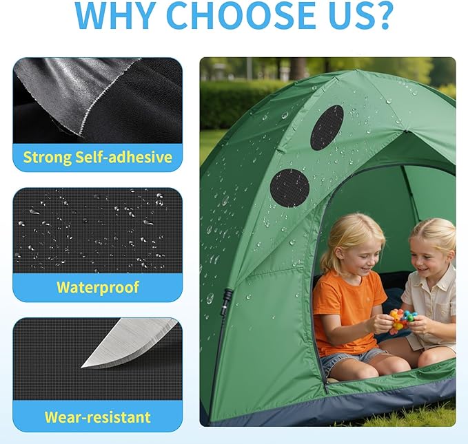 Waterproof Self-Adhesive Nylon Patches for Tent Repair Kit, 24pcs Outdoor Gear Tenacious Repair Tape, Fabric Patches for Clothes, Down Puffer Jacket, Tent, Sleeping Bag, Backpack, Black