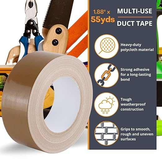 GTSE Brown Duct Tape, 2 Inches x 55 Yards (164 ft), Heavy Duty, Waterproof Repair Tape for Indoor or Outdoor Use, 24 Rolls