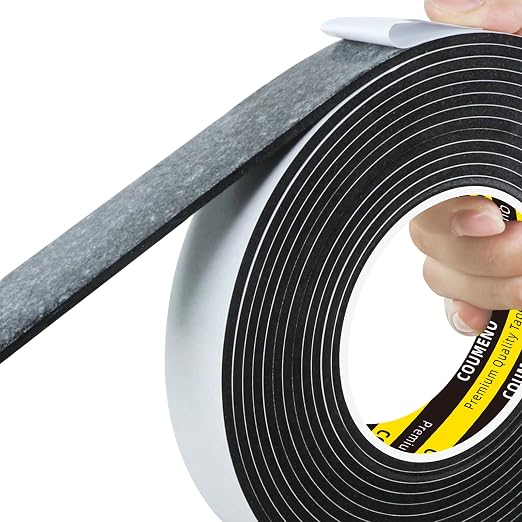 Single Sided Strong Self-Adhesive Foam Tape Strips 1inX16.4FT, Black Weather Stripping for Door/Window Seal, Gap Insulation, DIY Homeowners Easy Install (0.12in Thickness)