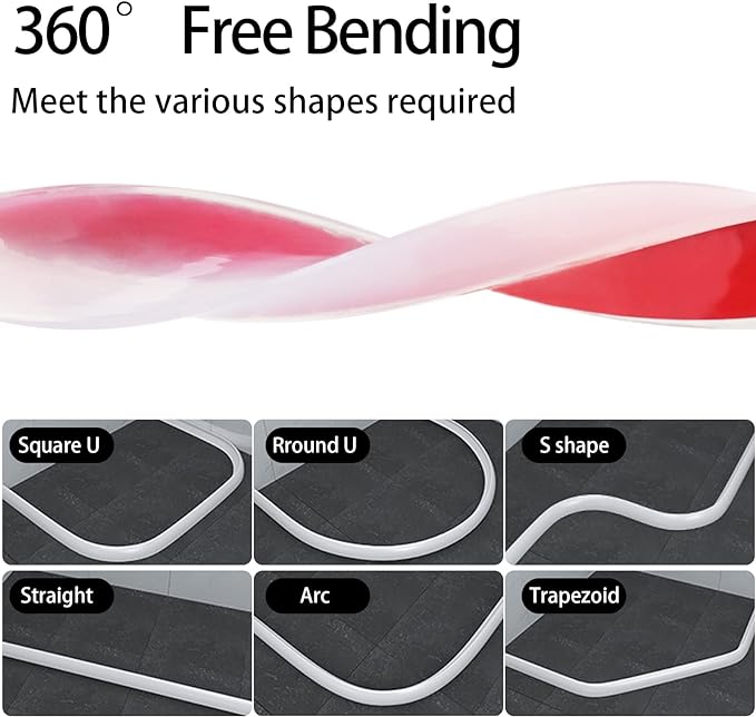 New Collapsible Shower Threshold Water Dam, Self Adhesive Silicone Waterproof Barrier Bathroom and Kitchen Water Strip Dam Shower Guard for Dry and Wet Separation Caulk Seal Strip Edge Trim(TM)