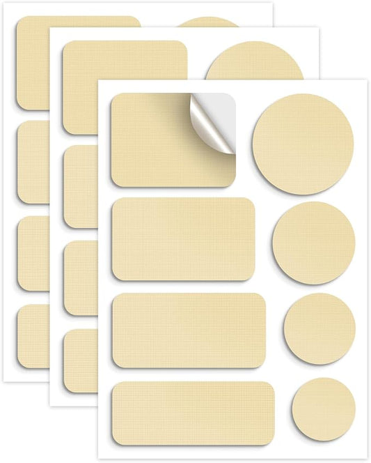 Waterproof Self-Adhesive Nylon Patches for Tent Repair Kit, 24pcs Outdoor Gear Tenacious Repair Tape, Fabric Patches for Clothes, Down Puffer Jacket, Tent, Sleeping Bag, Backpack, Beige