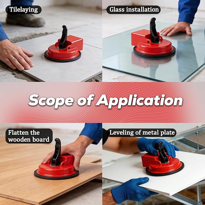 Floor Gap Fixer Tool, Upgraded Heavy Duty Floor Gap Fixer Suction Cup Tool, Made of Iron & Adjustable Height Setter, for Wood, Laminate, Tile, Vinyl Floor Gap Repair Tools (Red)