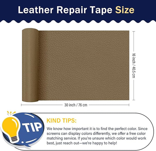 Zenyao Leather Repair Patch Tape - Self Adhesive Leather Repair Kit for Car Seat Furniture, Heavy Duty Vinyl Repair Patch for Couch Sofa, Waterproof Fix for Tears, 16x30 Inch Roll, Grey Khaki