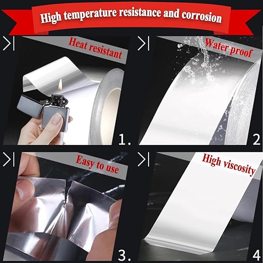 Aluminum Foil Duct Tape(2 inch x 65 Feet, 3.9 mil), Insulation Adhesive Metal High Temperature Heavy Duty Waterproof HVAC Tape, Silver for Ductwork, Dryer Vent, HVAC, Sealing