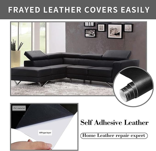 Lifeshoon Leather Repair Patch, 17X158 Inch Self Adhesive Leather Repair, Large Vinyl Patch Tape for Couches, Furniture, Car Seats, Cabinets, Wall, Handbags （Black, 17X158 Inch）