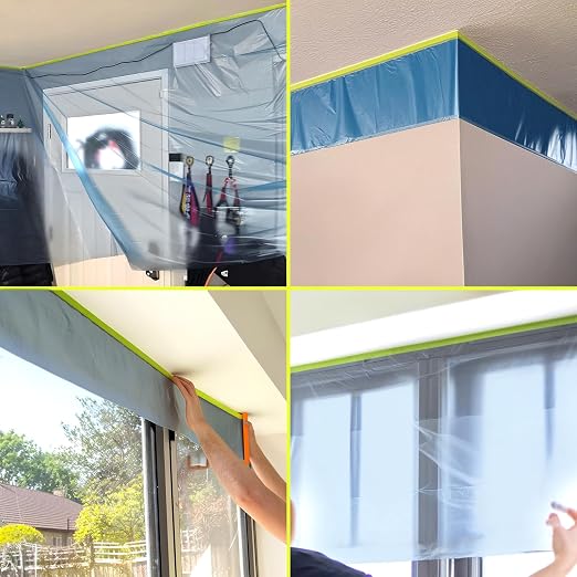 Tangibay Pre-Taped Masking Film for Painting - 22" x 66' Painters Plastic Sheeting with Automotive Paint Tape and Drape for Covering Cars, Walls, Windows and Furniture Protection (5 Rolls)