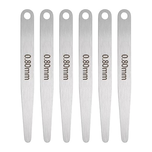 HARFINGTON 6pcs Metric Thickness Feeler Gauge 0.8mm Single Blade Oval Feeler Gauge 304 Stainless Steel Gap Measuring Tool for Repair Valve Guitar Spark Plug