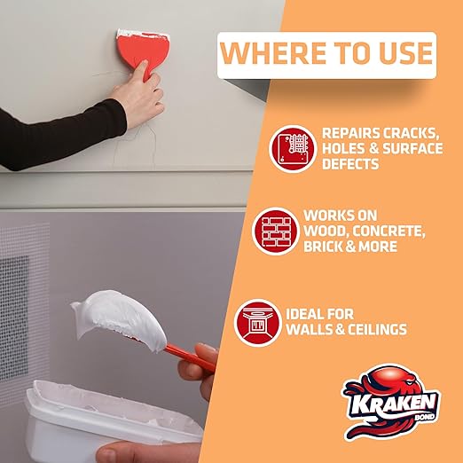 Kraken Bond Drywall Patch Repair Kit - (12x8 fl.oz.) Easy to Use Wall Patch Repair Kit for Drywall Hole & Cracks, Includes Aluminum Self-Adhesive Patch, Grit Sandpaper, Plastic Putty Knife, 12 Pack